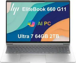 HP EliteBook 660 G11 Business AI PC Laptop (16" FHD+ Anti-Glare, Intel 12-Core Ultra 7 165U, 64GB DDR5, 2TB SSD), Backlit, Fingerprint, 5MP IR Webcam, 2X Thunderbolt 4, Fast Charge, Win 11 Pro, 2025