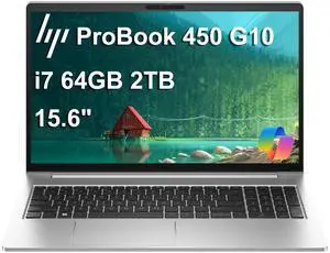 HP ProBook 450 G10 Business Laptop (15.6" FHD IPS Anti-Glare, Intel 10-Core i7-1355U, 64GB RAM, 2TB SSD) Backlit Keyboard, Webcam, Ethernet, Wi-Fi 6E, Wolf Pro Security, Win 11 Pro, Silver