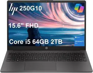 HP Laptop 250 G10 for Business, Home (15.6" FHD IPS Anti-glare, 64GB RAM, 2TB PCIe SSD, Intel Core i5-1334U (> AMD Ryzen 7-7530U)), Military Grade, Webcam w/Shutter, Numeric Keypad, Win 11 Pro, Gray