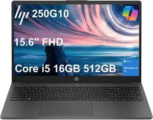 HP Laptop 250 G10 for Business, Home (15.6" FHD IPS Anti-glare, 16GB RAM, 512GB PCIe SSD, Intel Core i5-1334U (> AMD Ryzen 7-7530U)), Military Grade, Webcam w/Shutter, Numeric Keypad, Win 11 Pro, Gray