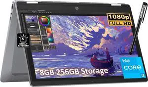 HP Chromebook Plus x360 14 2 in 1 laptop (14" FHD Touchscreen, Intel 8-Core i3-N305 (> i5-1134G7), 8GB RAM, 256GB UFS, Pen) for Home & Students, Backlit KB, 1080p Webcam, Chrome OS w/ Google AI
