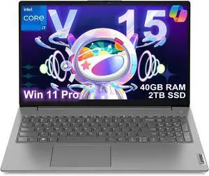 Lenovo Laptop V15 for Business (15.6" FHD Anti-Glare, Intel i7-1255U, 40GB RAM, 2TB PCIe SSD) Webcam w/ Shutter, Military Grade, Numeric Keypad, Type-C, Ethernet, Wi-Fi, Win 11 Pro, Grey - 2024