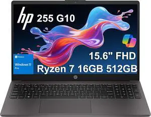 HP 255 G10 Business Laptop (15.6" FHD Anti-Glare, AMD Ryzen 7 7730U (> Intel i7-1355U) 16GB RAM, 512GB SSD) for Home, Student, Military Grade, Webcam w/Shutter, Numeric Keypad, Wi-Fi 6, Win 11 Pro