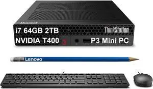 Lenovo ThinkStation P3 Tiny Workstation Desktop (Intel 20-Core i7-14700, 64GB DDR5 RAM, 2TB SSD, NVIDIA T400 4GB GPU) AI-Ready Business Mini PC, Mouse, Keyboard, Wi-Fi 6E, 3-Year Warranty, Win 11 Pro