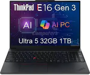 Lenovo ThinkPad E16 Gen 3 Business AI PC Laptop (16" FHD+ Anti-Glare, Intel 12-Core Ultra 5 225U (> i7-1365U), 32GB DDR5 RAM, 1TB SSD) Fingerprint, 1080P IR Webcam, Thunderbolt 4, Win 11 Pro, 2025