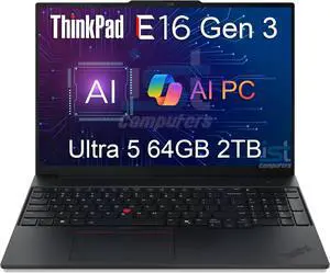 Lenovo ThinkPad E16 Gen 3 Business AI PC Laptop (16" FHD+ Anti-Glare, Intel 12-Core Ultra 5 225U (> i7-1365U), 64GB DDR5 RAM, 2TB SSD) Fingerprint, 1080P IR Webcam, Thunderbolt 4, Win 11 Pro, 2025