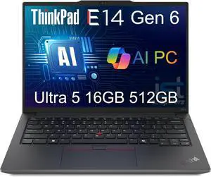 Lenovo ThinkPad E14 Gen 6 Business AI PC Laptop (14" FHD+ Anti-Glare, Intel 12-Core Ultra 5 125U (> i7-1355U), 16GB DDR5 RAM, 512GB SSD) Backlit, Fingerprint, 1080p Webcam, Thunderbolt 4, Win 11 Pro