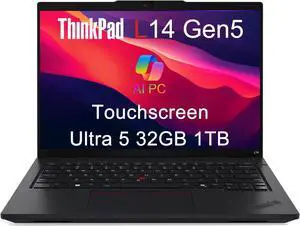 Lenovo ThinkPad L14 Gen 5 Business AI PC Laptop (14" FHD+ Touchscreen, Intel 12-Core Ultra 5 135U (> i7-1355U), 32GB DDR5 RAM, 1TB SSD) Fingerprint, Backlit, 5MP IR Webcam, Thunderbolt 4, Win 11 Pro