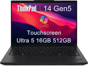 Lenovo ThinkPad L14 Gen 5 Business AI PC Laptop (14" FHD+ Touchscreen, Intel 12-Core Ultra 5 135U (> i7-1355U), 16GB DDR5 RAM, 512GB SSD) Fingerprint, Backlit, 5MP IR Webcam, Thunderbolt 4, Win 11 Pro