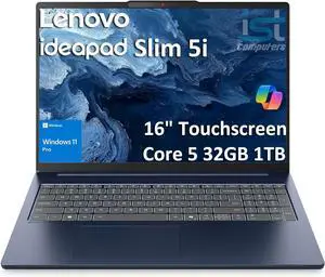 Lenovo IdeaPad Slim 5i Touchscreen Laptop (16" FHD+, Intel Core 5 210H (>i7-1260P), 32GB DDR5 RAM, 1TB SSD) for Business, Home, 1080p IR Webcam, Backlit, 15-Hr Long Battery Life, Wi-Fi 6, Win 11 Pro