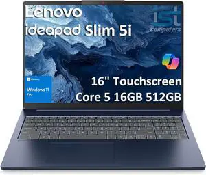 Lenovo IdeaPad Slim 5i Touchscreen Laptop (16" FHD+, Intel Core 5 210H (>i7-1260P), 16GB DDR5 RAM, 512GB SSD) for Business, Home, 1080p IR Webcam, Backlit, 15-Hr Long Battery Life, Wi-Fi 6, Win 11 Pro