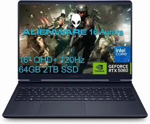 Alienware 16 Aurora Gaming Laptop (16" QHD+ 120Hz, Intel 10-Core 7 240H (> i7-13620H), 64GB DDR5, 2TB SSD, NVIDIA GeForce RTX 5060 8GB), Backlit Keyboard, Wi-Fi 7, Ethernet, Webcam, Win 11 Home, 2025 Alienware 16 Aurora Gaming Laptop (16" QHD+ 120Hz, Intel 10-Core 7 240H (> i7-13620H), 64GB DDR5, 2TB SSD, NVIDIA GeForce RTX 5060 8GB), Backlit Keyboard, Wi-Fi 7, Ethernet, Webcam, Win 11 Home, 2025