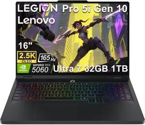 Lenovo Legion 5 Pro 5i Gen 10 Gaming Laptop (16" 2.5K OLED G-SYNC 165Hz, NVIDIA RTX 5060 8GB, Intel Core Ultra 7 255HX, 32GB DDR5 RAM, 1TB SSD), 24-Zone RGB Backlit, Wi-Fi 7, 5MP Webcam, Win 11 Home