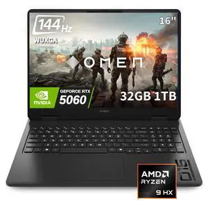 HP OMEN 16 Gaming Laptop (16" WUXGA 144Hz, NVIDIA RTX 5060 8GB, AMD Ryzen 9 8940HX 32 threads (> Intel Ultra 7 255H), 32GB DDR5 RAM, 1TB SSD), 4-Zone RGB Backlit KB, IR Webcam, Wi-Fi 6E, Win 11 Home HP OMEN 16 Gaming Laptop (16" WUXGA 144Hz, NVIDIA RTX 5060 8GB, AMD Ryzen 9 8940HX 32 threads (> Intel Ultra 7 255H), 32GB DDR5 RAM, 1TB SSD), 4-Zone RGB Backlit KB, IR Webcam, Wi-Fi 6E, Win 11 Home