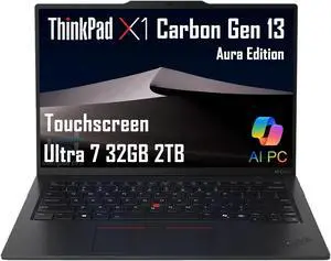 Lenovo ThinkPad X1 Carbon Gen 13 Aura Edition AI PC Laptop (14" FHD+ Touchscreen, Intel 12-Core Ultra 7 255U, 32GB DDR5, 2TB SSD, (> i7-1355U)), 2X Thunderbolt 4, Backlit, FP, IR Webcam, Win 11 Pro