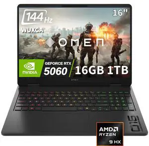 HP OMEN 16 Gaming Laptop (16" WUXGA 144Hz, NVIDIA RTX 5060 8GB, AMD Ryzen 9 8940HX 32 threads (> Intel Ultra 7 255H), 16GB DDR5 RAM, 1TB SSD), 4-Zone RGB Backlit KB, IR Webcam, Wi-Fi 6E, Win 11 Home