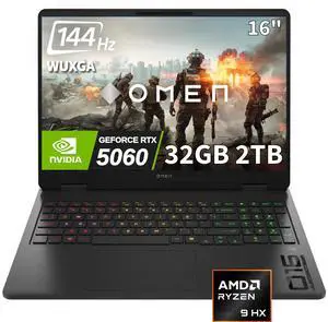 HP OMEN 16 Gaming Laptop (16" WUXGA 144Hz, NVIDIA RTX 5060 8GB, AMD Ryzen 9 8940HX 32 threads (> Intel Ultra 7 255H), 32GB DDR5 RAM, 2TB SSD), 4-Zone RGB Backlit KB, IR Webcam, Wi-Fi 6E, Win 11 Home
