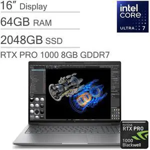 HP ZBook X G1i Mobile Workstation AI Laptop (16" FHD+, Intel 16-Core Ultra 7 265H, NVIDIA RTX PRO 1000 Blackwell 8GB, 64GB DDR5 RAM, 2TB SSD), FP, 3-Yr WRT, Wi-Fi 7, Win 11 Pro (Next Gen Zbook Power) HP ZBook X G1i Mobile Workstation AI Laptop (16" FHD+, Intel 16-Core Ultra 7 265H, NVIDIA RTX PRO 1000 Blackwell 8GB, 64GB DDR5 RAM, 2TB SSD), FP, 3-Yr WRT, Wi-Fi 7, Win 11 Pro (Next Gen Zbook Power)