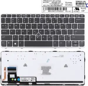 US Keyboard for HP EliteBook 810 G1 810 G2 810 G3 Silver Frame Black Backlit