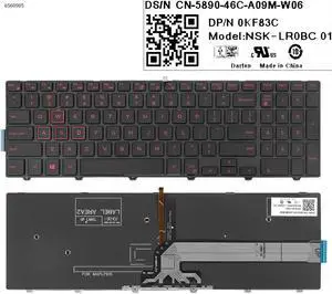 US Keyboard for DELL 15-3000 5542 3541 5547 15-7559 FRAME Backlit Red Printing