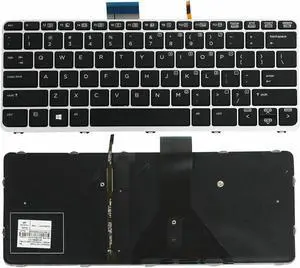 US Laptop Keyboard Backlit with Silver Frame for HP Elitebook Folio 1020 G1