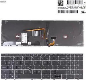 US Keyboard for HP ZBOOK fury 15 G7 SILVER FRAME BLACK Backlit with point