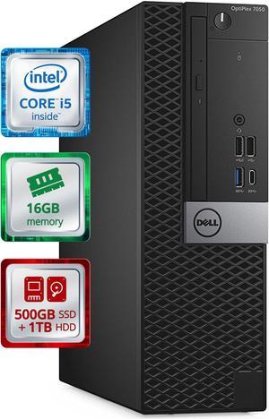 Dell OptiPlex 7050 Small Desktop Computer (SFF)  | Quad Core Intel i5 (3.8GHz Turbo) | 16GB DDR4 RAM | 500GB SSD Solid State + 1TB HDD | WiFi-5G + Bluetooth | Win 10 Pro | Home or Office PC (Renewed)