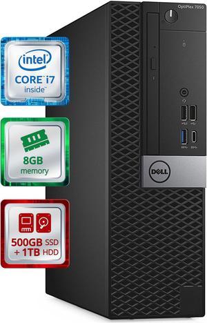 Dell OptiPlex 7050 Small Desktop Computer (SFF)  | Quad Core Intel i7 (4.2GHz Turbo) | 8GB DDR4 RAM | 500GB SSD Solid State + 1TB HDD | WiFi-5G + Bluetooth | Win 10 Pro | Home or Office PC (Renewed)