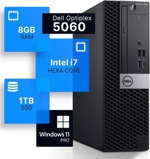 Dell Optiplex 5060 Desktop Computer | Hexa Core Intel i7 (3.4) | 8GB DDR4 RAM | 1TB SSD Solid State | Windows 11 Professional  | Home or Office PC