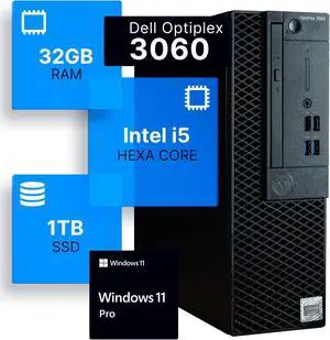 Dell Optiplex 3060 Desktop Computer | Intel i5-8500 (3.2) | 32GB DDR4 RAM | 1TB SSD Solid State | Windows 11 Professional  | Home or Office PC
