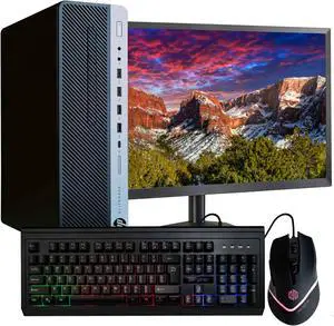 HP EliteDesk 800G3 SFF Home and Business Desktop PC w/ 22in Monitor | Intel i5-6500 (3.20GHz) | 16GB DDR4 RAM | 500GB SSD Solid State | RGB Keyboard, RGB Mouse | WiFi + Bluetooth | Windows 10 Pro