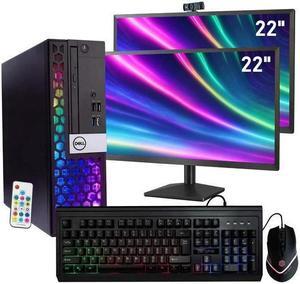 Dell OptiPlex Desktop PC Bundle w/ RGB Lighting | Intel Core i5-6500 (3.2GHz) | 16GB RAM | 512GB SSD | DVD-ROM | WiFi + Bluetooth | 1080p HD Webcam | Dual 22" LCD Monitors | Windows 10 Home