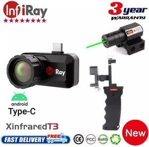 InfiRay Xinfrared T3 Infrared Thermal Imager Monocular Night Vision Camera 19mm (T3+Holder+Green Spot Laser)