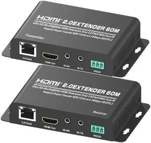 Up to 60m / 197Ft, Utra HD 4Kx2K@60Hz HDMI Extension Over IP Cat5e/6 with Dual IR Support Super Cascade HDR YUV4:4:4 18Gbps HDCP2.2 HDMI2.0 Extender Converter Transmitter