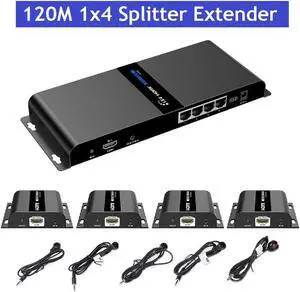 Up to 394Ft, 1 x 4 HDMI Splitter Extender 1080P 1 Transmitter 4 Receivers Over RJ45 CAT5e/6 120m Extension With IR Remote LKV314-HDbitT-4.0
