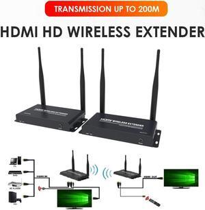 (1 SENDER and 1 RECEIVER kit) Up to 656Ft Wireless 1080P 60Hz Video Extender with Local Pass-through HDMI Loop-out Transmitter Receiver kit 200m with IR remote