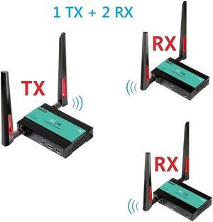 1 TX and 2 RX kit, 1080p@60Hz HDMI Wireless Extender with Loopout,HDCP1.3 compliant 5GHz Wireless Splitter Up to 394ft / 120M