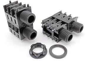 10pcs Screw Dual Ports TRS 1/4" 6.35 mm stereo Audio phone Jack Headphone socket 6 conductor 12 contact 6 switch right angle