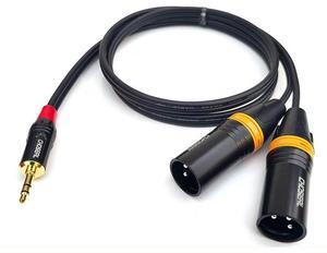 Moukey 3.5mm TRS Stereo Male to Dual XLR Male Splitter Patch Cable Unbalanced Mini Jack 1/8 to Double XLR Breakout Cable 2M (1pcs)