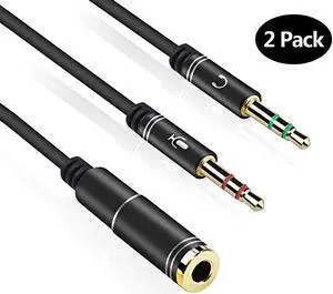 1Pcs Headset Splitter , Jack 3.5mm Female to 2 Male Y Splitter Audio Adapter with Separate Microphone and Headphone Connector2PACK