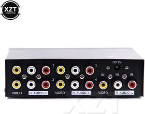 1Pcs 4 Ports Video Audio Splitter Adapter RCA Switch 1 to 4 AV Composite With DC 9V EU US Power Supply for DVD TV Metal Housing New
