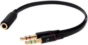 1Pcs Black 3.5mm Y Splitter 2 Jack Male to 1 Female Headphone Mic Audio Adapter