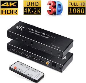 1Pcs Robotsky 4K 60Hz HDMI 2.0 Switcher 4X1 Splitter Matrix 4 IN 1 OUT SPDIF 3.5mm Audio Extractor ARC With IR Remote HDMI Adapter