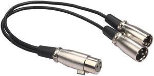 1Pcs 0.3m 1ft 3pin XLR Female Jack to Dual 2 Male Plug Y Splitter Cable Adapter/6.35mm Strait to 90 Degree Audio Cable