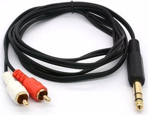 1Pcs 6.35 to RCA Splitter Cable 6.35mm 1/4 Inch Stereo Jack to 2 RCA Audio Adapter