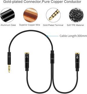 1Pcs Headphone Splitter 3.5mm Jack Headphone+Mic Audio Splitter Adapter 3.5mm Male to 2 Female Aux Cable for Computer PC Microphone