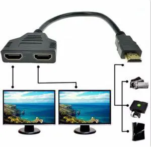 1Pcs JETTING 2 Dual Port Y Splitter 1080P HDMI v1.4 Male to Double Female Adapter Cable 1 In 2 Out HDMI Converter Connect Cable Cord