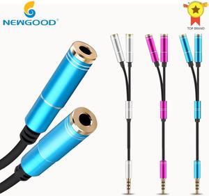 1Pcs NEWGOOD Jack 3.5mm Earphone Audio Cable Splitter Adapter 1 Male to 2 Female Extension Aux Cable for Car MP 3/4 CD Player