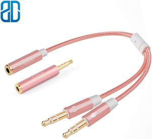 1Pcs 3.5mm Female to 2 Dual 3.5mm Male Headphone Mic Audio Y Splitter with 3.5mm Audio Jack CTIA to OMTP Adapter Black/Rose 0.2 M