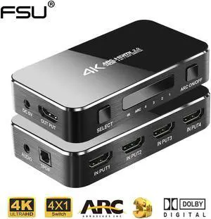 1Pcs FSU 4 In 1 Out HDMI Switch 2.0 4K HDMI Adapter HDMI Switcher Audio Extractor ARC & IR Control For Nintend PS3 PS4 HDTV